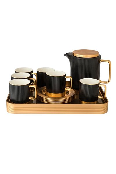 Dania Black porcelain tea set with metal base, 13 pieces
