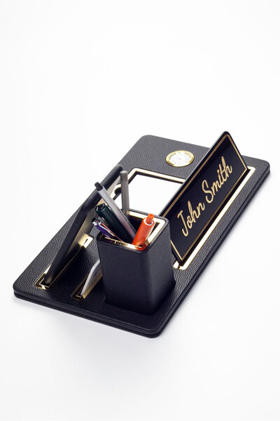 Turgut Office Δερμάτινος οργανωτής γραφείου με λεπτομέρεια σε μαύρο χρυσό, με...