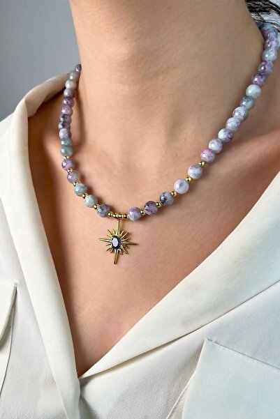 Sose Moda Doric Bead Necklace with Polar Star End - Purple