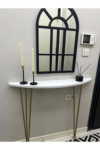 Pinhal Home Yarım Ay Oval Kenar Dresuar Beyaz 80cm Gold Ayak