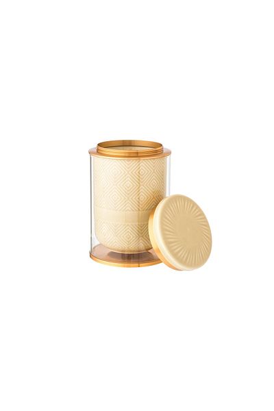 Dania Beige porcelain and glass jar with metal lid, 10 x 16