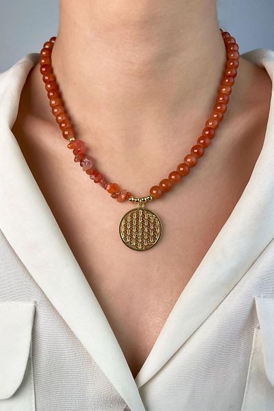 Sose Moda Orange Flower of Life - Broken Natural Stone Beads Necklace