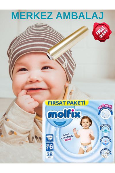Molfix Molfix Baby Diapers Opportunity Package Size 6 15+ kg 38 Pieces + 30X150 Full Metrage Food Strech