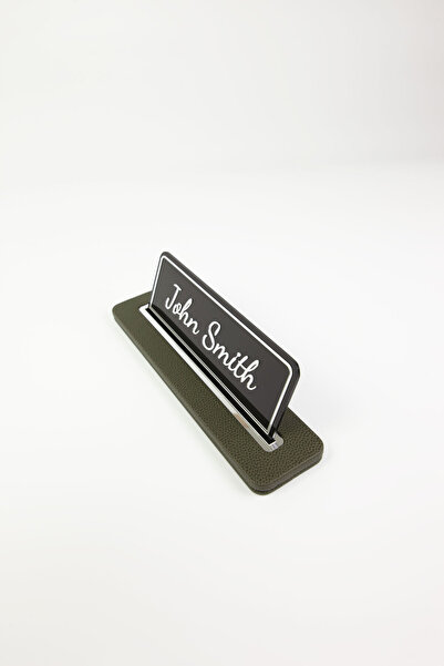 Turgut Office Δερμάτινη επιτραπέζια κάρτα ονόματος με χρώμιο χακί πράσινο και...