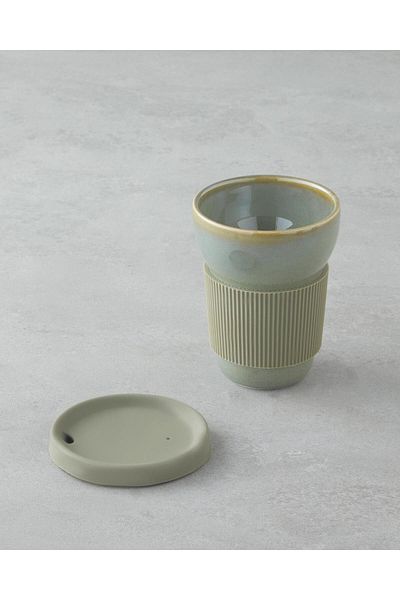 English Home كوب سفر بورسلين أخضر - Good Mood Chic، 350 مل