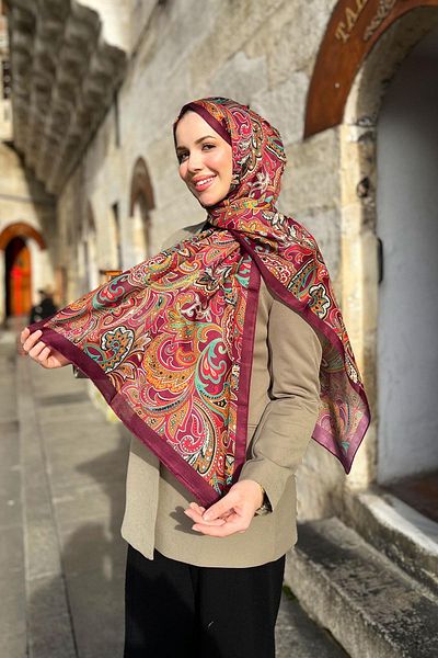 Sultan Soft Cotton Shawl - Retro Pattern - Slt3078-21 - Green, Plum, Orange