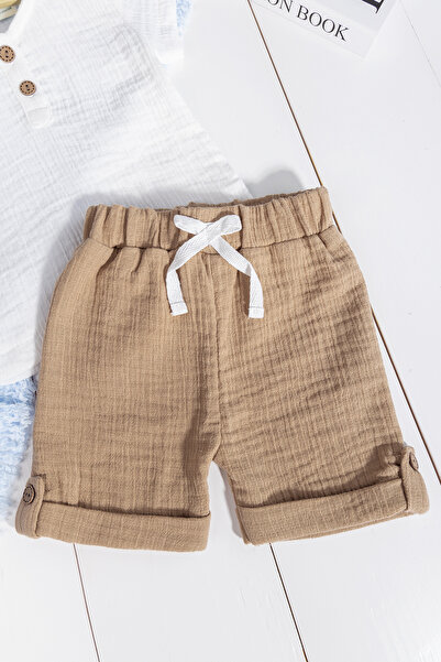 Babymod Summer Baby Boy Set with 100% Cotton Muslin Buttoned Bottom and Top Shorts