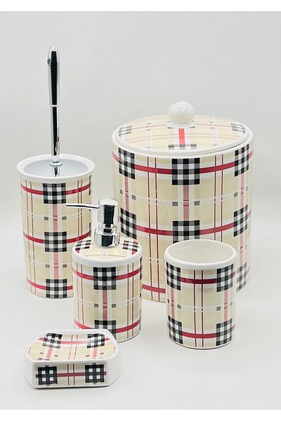 Tekbir Plaid Cream 5 Piece Bathroom Set - Mimoza