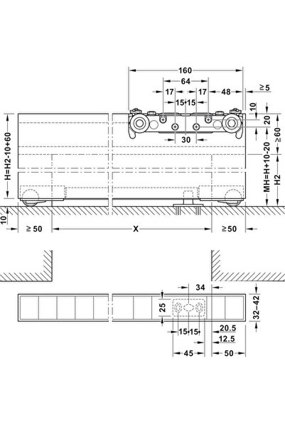 DİZAYNAKS Kayar Kapı Seti 80 kğ. Gizli Raylı