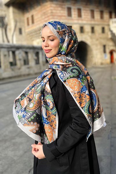 Sultan Soft Cotton Shawl - Floral Shawl Pattern - Slt2562-03 - Black, Orange, Green
