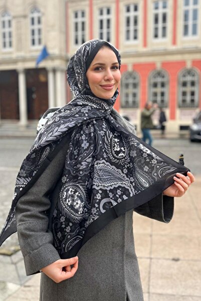 Sultan Soft Pamuk Şal - Şal Desen - SLT3079-19 - Siyah, Gri