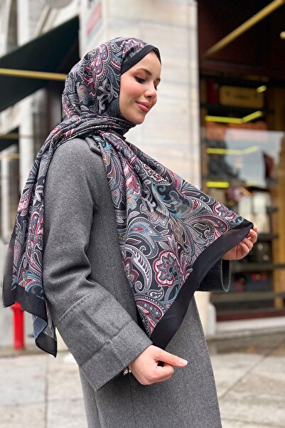 Sultan Soft Pamuk Şal - Retro Desen - SLT3078-05 - Siyah, Gri, Bordo