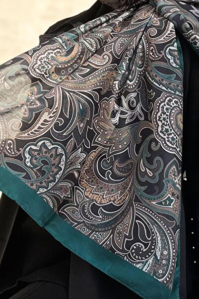 Sultan Soft Pamuk Şal - Retro Desen - SLT3078-02 - Yeşil, Siyah