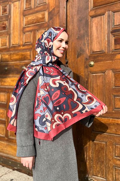 Sultan Μαλακό βαμβακερό σάλι - Mira Pattern - Slt2527-07 - Claret Red, Grey