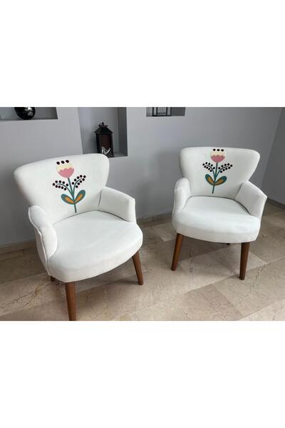 WATERYBROOK Punch- 2li Koltuk Set - Tekli Koltuk Puf Seti - Berjer Tekli Koltuk - Punch Işlemeli