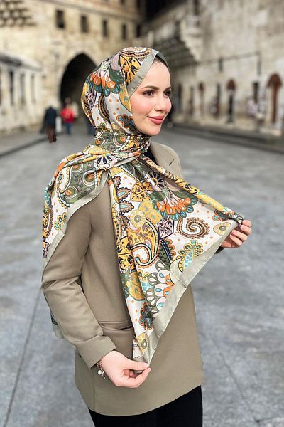 Sultan Soft Cotton Shawl - Floral Shawl Pattern - Slt2562-05 - Orange, Yellow, Green