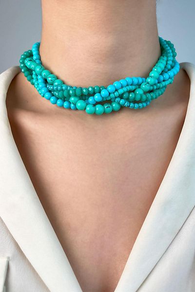 Sose Moda Turquoise Crystal Bead Coiled Necklace