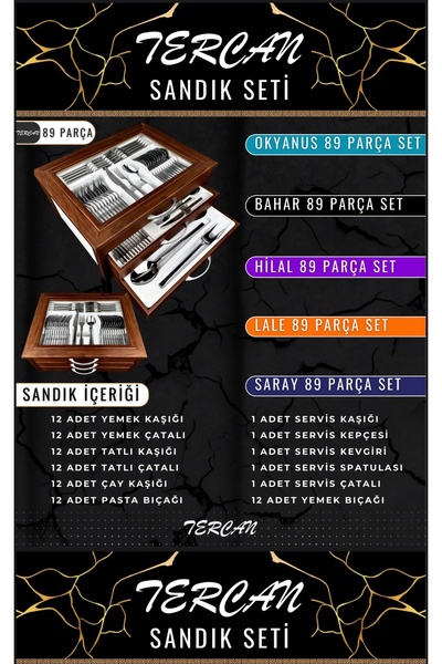 TERCAN ÇATAL KAŞIK BIÇAK SANDIK TAKIMI 89 PARÇA