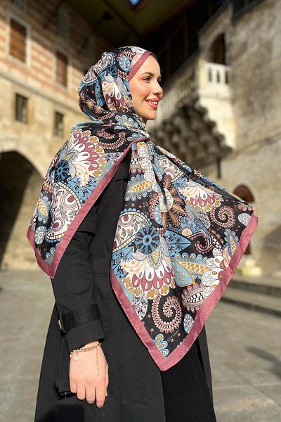 Sultan Μαλακό βαμβακερό σάλι - Floral μοτίβο σάλι - Slt2562-17 - Dark Dusty Rose, Blue