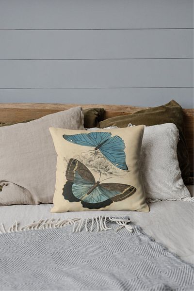 Home Athira Single Throw Pillow Cover - Two Butterfly Patterns, Digital Print, Rachel Fabric (45X45)