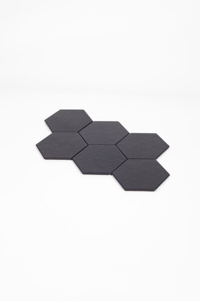 Turgut Office Leather Hexagonal Coaster Black 6 Pieces
