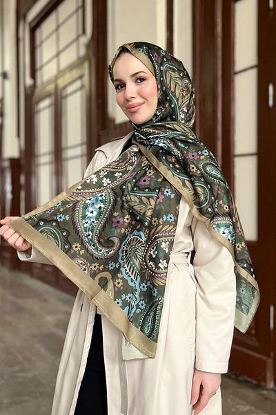 Sultan Soft Cotton Shawl - Paisley Pattern - Slt3079-16 - Green, Blue