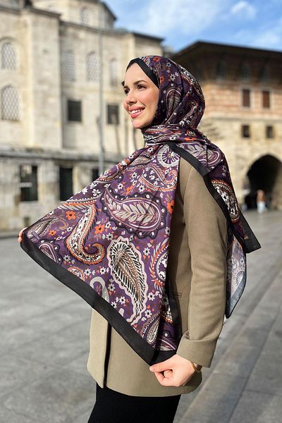 Sultan Soft Cotton Shawl - Paisley Pattern - Slt3079-12 - Purple, Green, Black