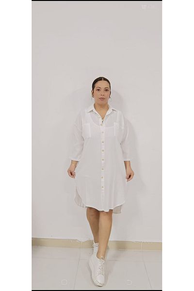 AKŞEN GİYİM MĂRIME MARE 100% BUMBAC IN FĂRĂ EXPLORA INTERIOARĂ TUNIC/ROBIERE CU MÂNER TRUVAKAR CU DUA BUZE CU DETALAT