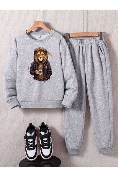 armicem Σετ παιδικές φόρμες Unisex με στάμπα Lion με λαιμόκοψη