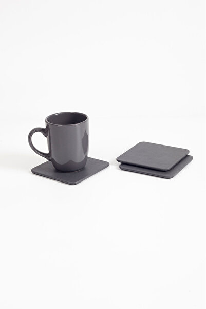 Turgut Office Leather Coaster Anthracite 3 Pieces
