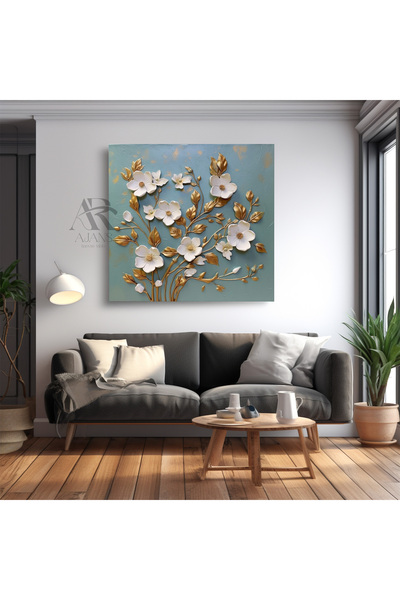 AR AJANS KANVAS TABLO Floral Harmoni Gold and Flower's Dance Διακοσμητικός πί...