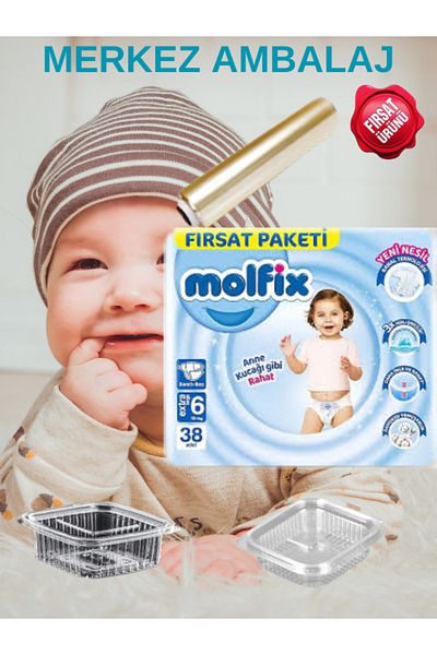 Molfix Baby Diapers Size 6 38 Pieces+30X150 Meters Food Strech+250 Cc +150 Cc Sealproof 10 Ar Pieces
