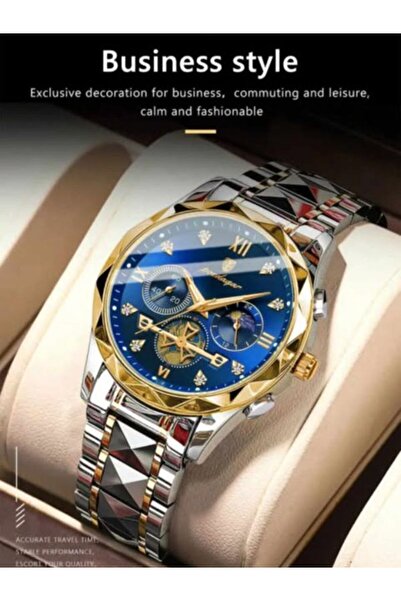 OLEVS Orijinal Paslanmaz Çelik Erkek Lüx 1. Sınıf Kol Saati podegar çarklı model