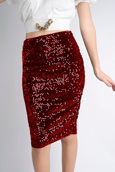 sermoda 65 Cm Above Knee 164 Sequin Pencil Skirt Red