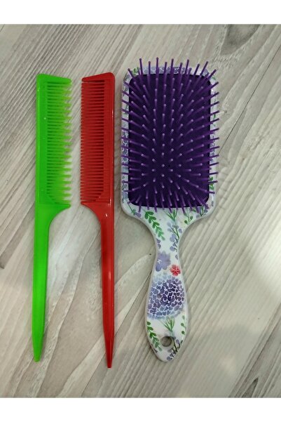 Lider MAGNESİA Patterned Hair Brush and 2 Ad Comb - Mixed Color