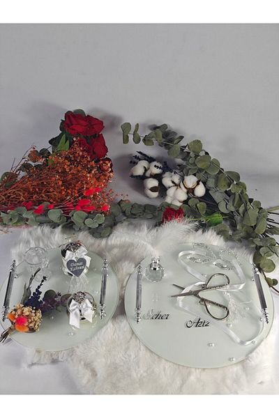 Basic Creation Double White Luxury Cup Request Tray with Pearls