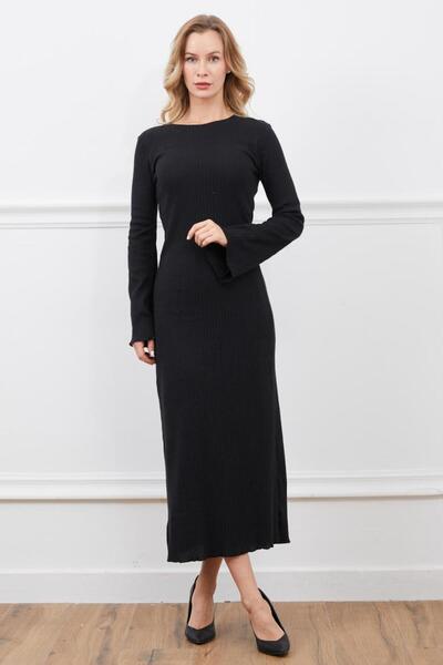 Butik Siyah Fitilli Elbise