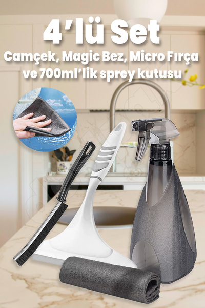 Destpak 4'lü Set Pencere Cam Temizleme Seti - Camçek, 700ml Sprey Kutu, Magic...