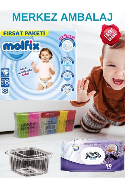 Molfix Size 6 38 Baby Diapers - +90 Li Wet Wipes, 375 Cc Sealproof Washing Clothes