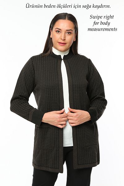 Elvin Knitwear Large Size Mother Winter Black Cardigan