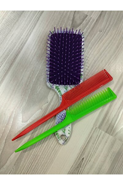 Lider MAGNESİA Patterned Hair Brush and 2 Ad Comb - Mixed Color