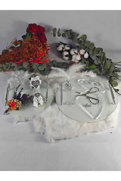 Basic Creation Double White Luxury Cup Request Tray with Pearls