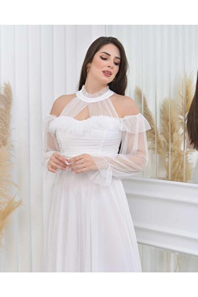 sarebutik Büyük Beden Kırmızı Tül Uzun Abiye Elbise