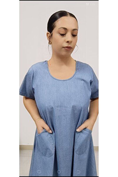 AKŞEN GİYİM DIMENSIUNE PLUSĂ ȚESătură DENIM DENIM GULER ROTUND FUSTA DE BUZUUNAR PLASĂ ROCHIE DE JEANS MÂNECĂ SCURTĂ