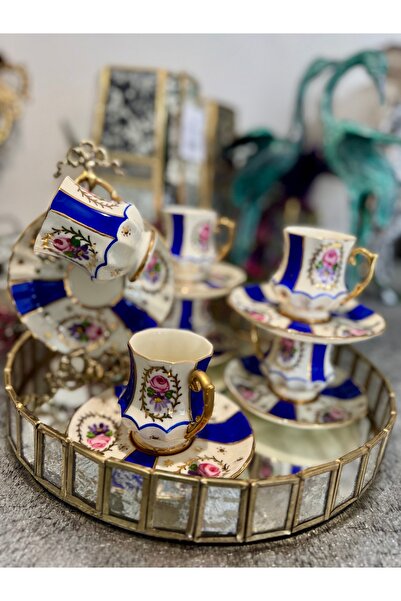 Handmade Esterhomedecor 6-Person Floral Print Porcelain Coffee Cup Set - Handmade