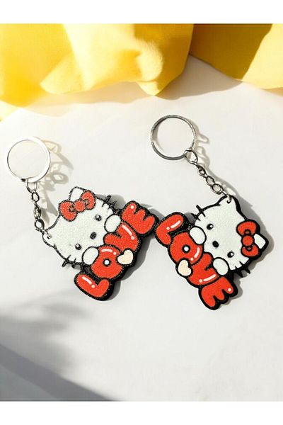 GİT3D 2Pcs Hello Kitty Keychain, Love Keychain, Couple Keychain