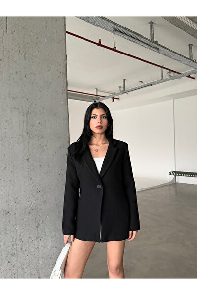 Genel Markalar Tek Düğme Astarlı Yan Cepli Blazer Ceket
