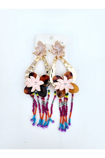 ARBABAG&ACCESSORY WOMEN'S EARRINGS WITH MULTICOLOR SLINGING FLOWER MODEL