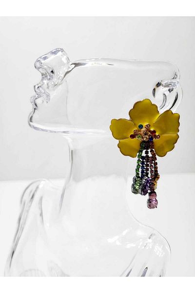 ARBABAG&ACCESSORY WOMEN'S BIGUTE EARRING WITH CRYSTAL STONE FLOWER MODEL