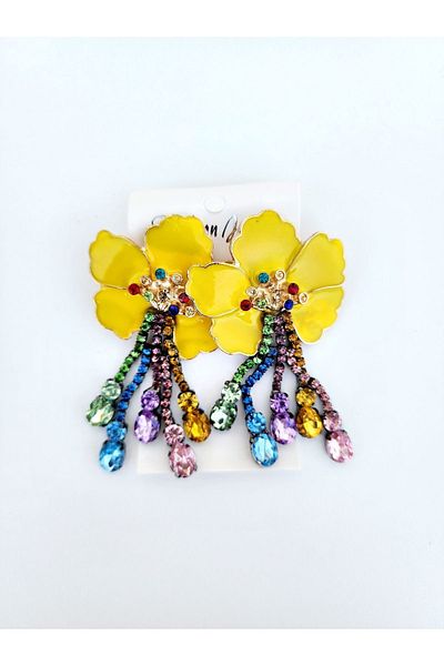 ARBABAG&ACCESSORY WOMEN'S BIGUTE EARRING WITH CRYSTAL STONE FLOWER MODEL